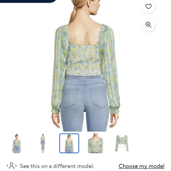 Madden NYC crop ruched top elasticized back padded cups balloon sleeves sz L - Picture 7 of 11